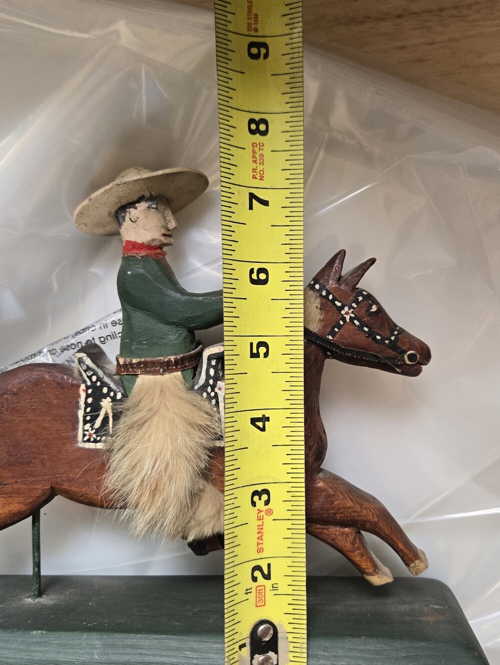 Vintage Folk Art Handpainted Cowboy On Horse With Fur Chaps Hat Brim Not Glued - Picture 10 of 11